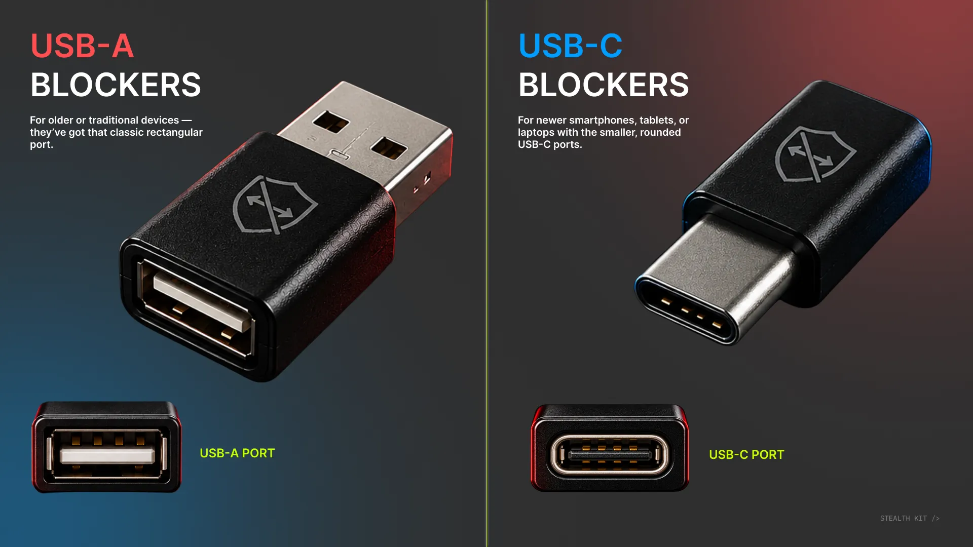 Two types of USB data blockers